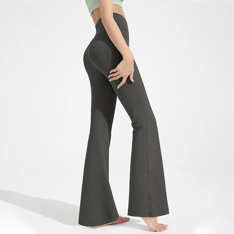 Nackte, hoch taillierte, taillenformende, hüfthebende Fitness-Sporthose mit elastischem Schlag für Damen, lässige Outdoor-Lauf-Yogahose