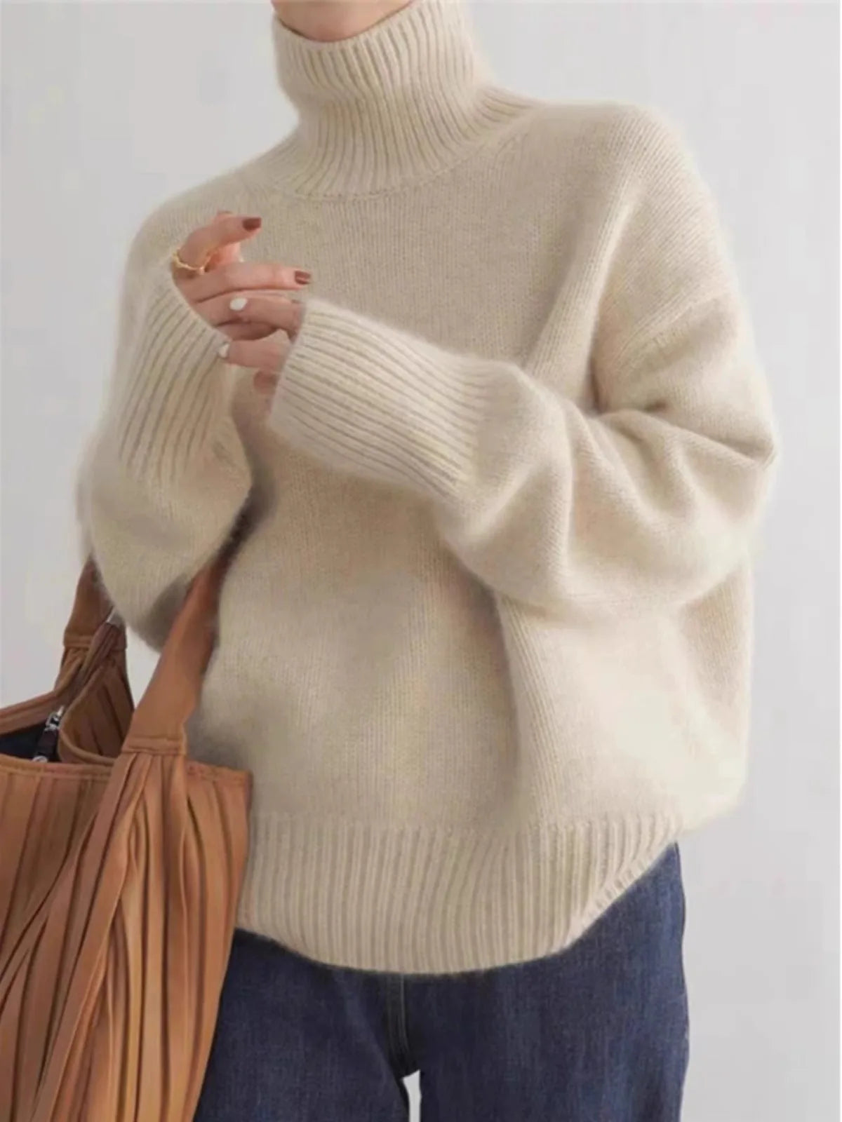2024 Herbst und Winter Neuer dicker Kaschmirpullover Damen Rollkragenpullover Warm Locker Gestrickter Basispullover Jacke Oberteile