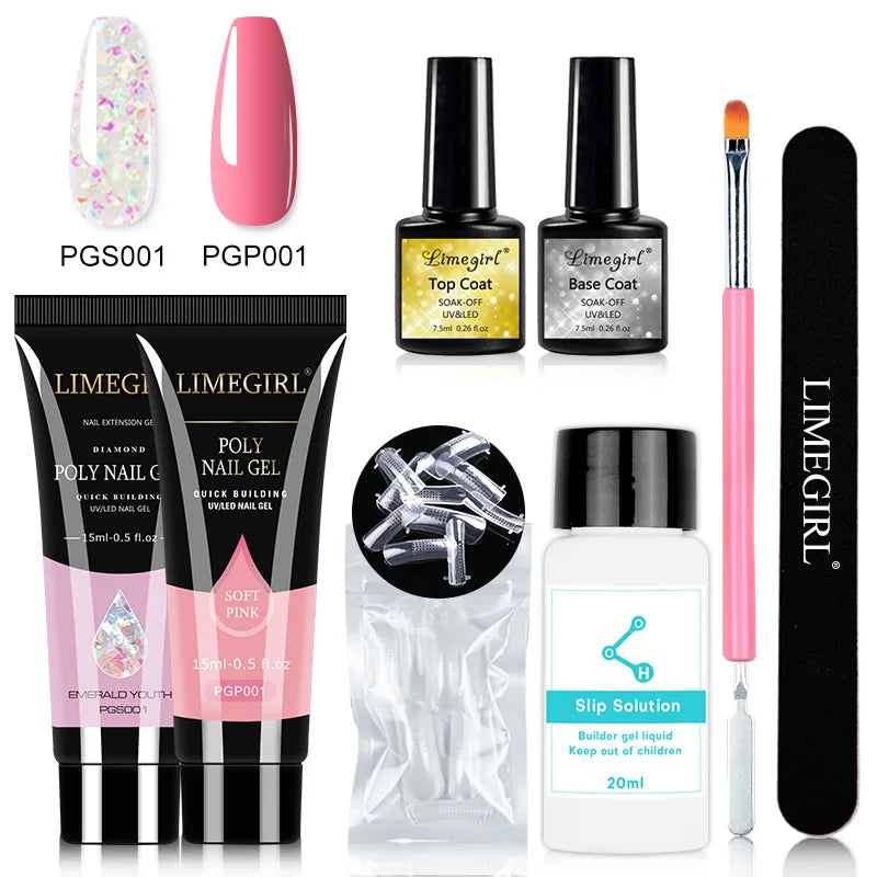 LIMEGIRL Nagelkunst-Set Poly-Nagelgel-Verlängerungs-Soak-Off-Gel-Set Nagelkunst-Acrylgel-Lack-Set für Anfänger Halbpermanentes Gel So