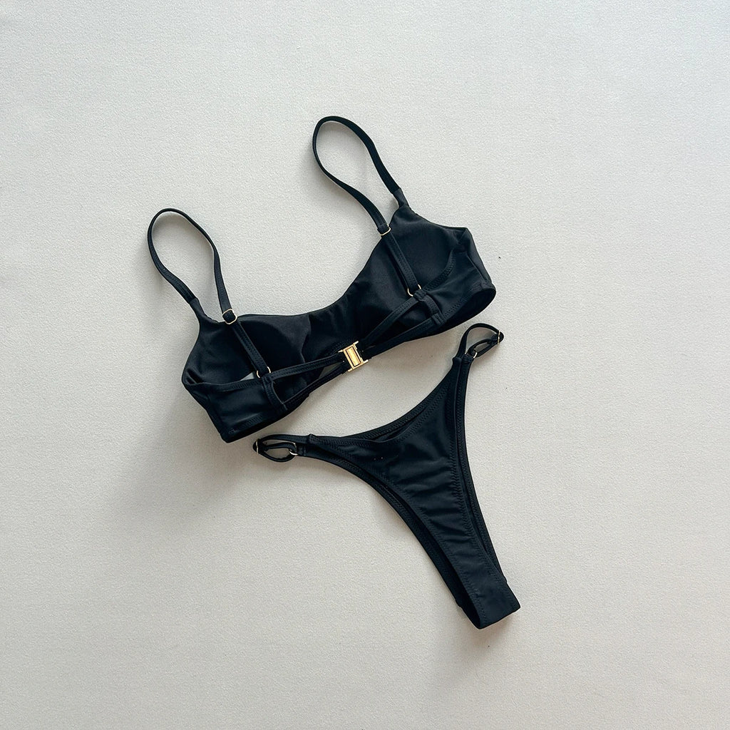 Push-up Bikinis 2025 Sexy Damen Badeanzug Bademode Weibliches Bikini-Set Schwarz Biquini Badeanzug Tanga Schwimmanzüge Strandmode