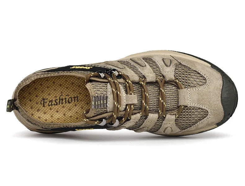 Spring Summer Leather Mesh Outdoor Trekking Shoes Hiking Shoes  Walking Tourism Camping Upstream Sneakers Anti-Slip Breathable