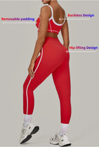 2PCS Damen Yoga-Set Hohe Taille Peach Hip Herausnehmbare Polsterung Sport-BH Hose Fitnessanzug Laufen Workout Gym Leggings Yoga-Set