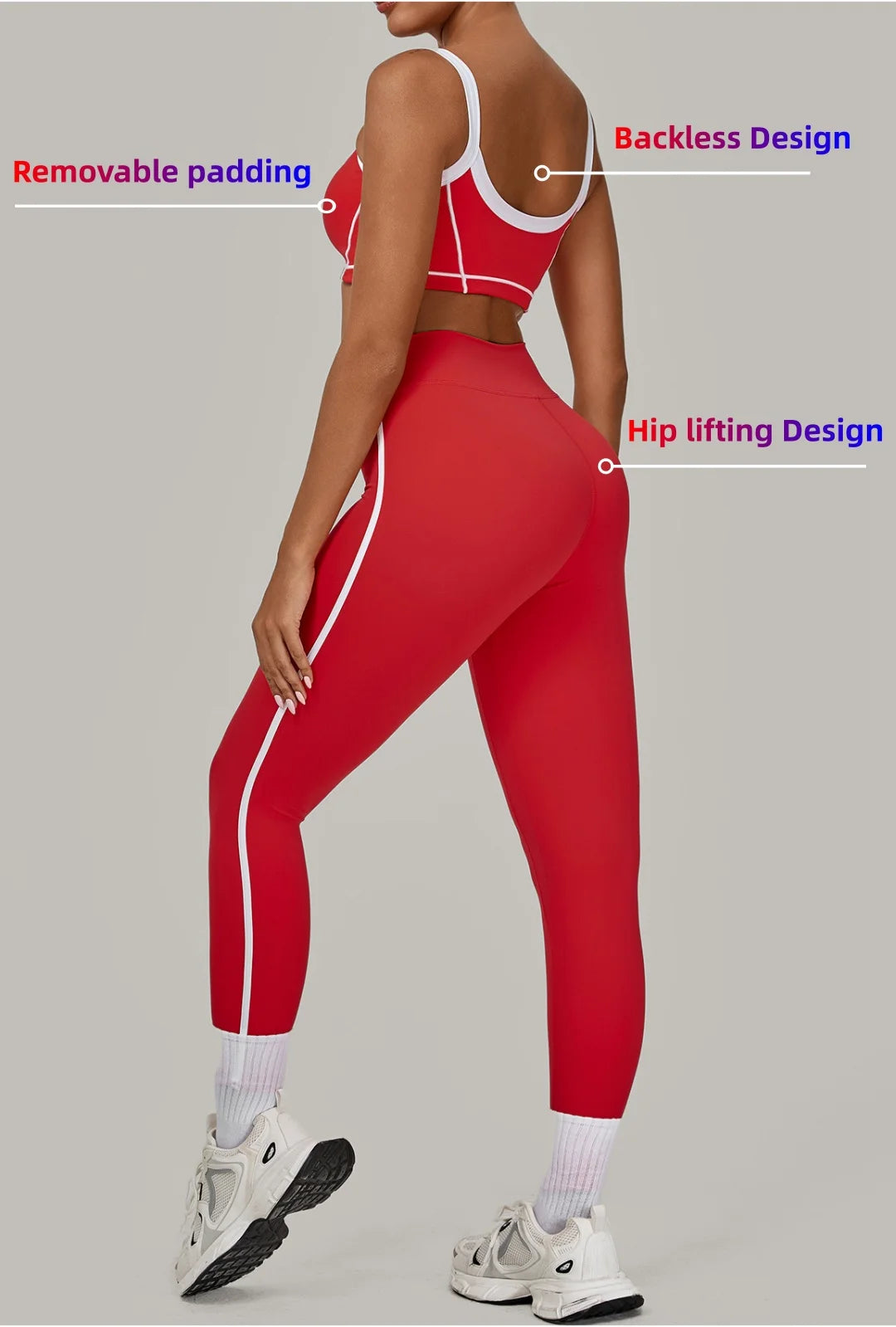 2PCS Damen Yoga-Set Hohe Taille Peach Hip Herausnehmbare Polsterung Sport-BH Hose Fitnessanzug Laufen Workout Gym Leggings Yoga-Set