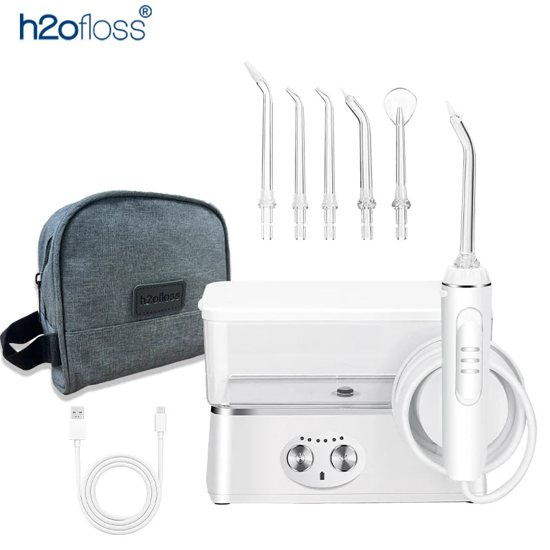 H2ofloss Munddusche Tragbar Munddusche 570 ml 140 PSI Hochdruck 6 Modi 5 Düsen mit Aufbewahrungstasche USB Wiederaufladbar