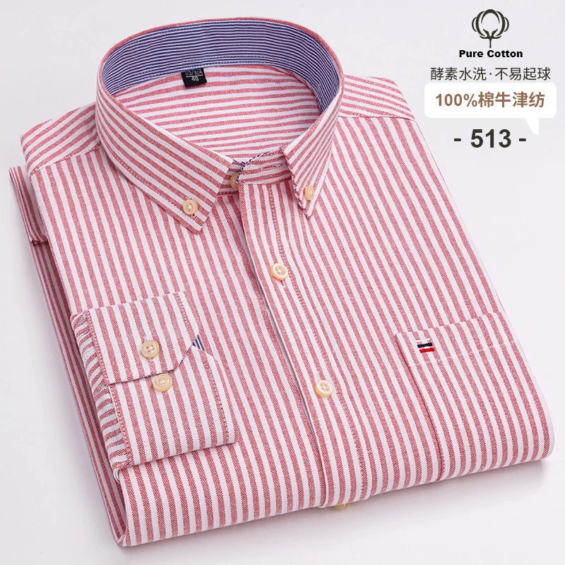 100 % Baumwolle Oxford Herrenhemden Langarm Kariert Weich Regular Fit Festliches Hemd Tasche Sozial Bluse Herrenkleidung S-7XL
