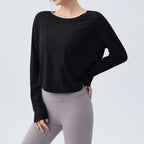 DRUR Damen Langarm Yoga T-Shirts, lockere Passform Sport Fitness Crop Tops lässig leichtes dünnes Shirt für Fitnessstudio Straße Reisen