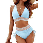 Sexy tiefer V-Ausschnitt Bikini Set Damen 2026 Sommer Strand mit Brustpolster Bademode High Waist Kordelzug Triangel Bikini
