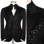 Luxus Anzug 2-teiliges Set für Herren Perlenbesetzte Smokings Revers Ein Knopf Maßgeschneiderter Blazer Lässiges Business Pailletten Hochzeit Bräutigam