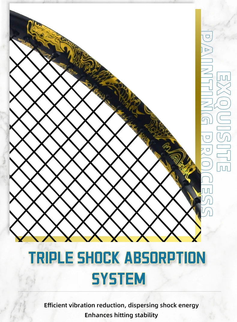 Golden-Dragon Carbonfaser Tennisschläger für Erwachsene, ideal für Fortgeschrittene, Drachen-Design im chinesischen Stil, 50–60 lbs, Gratis-Geschenke
