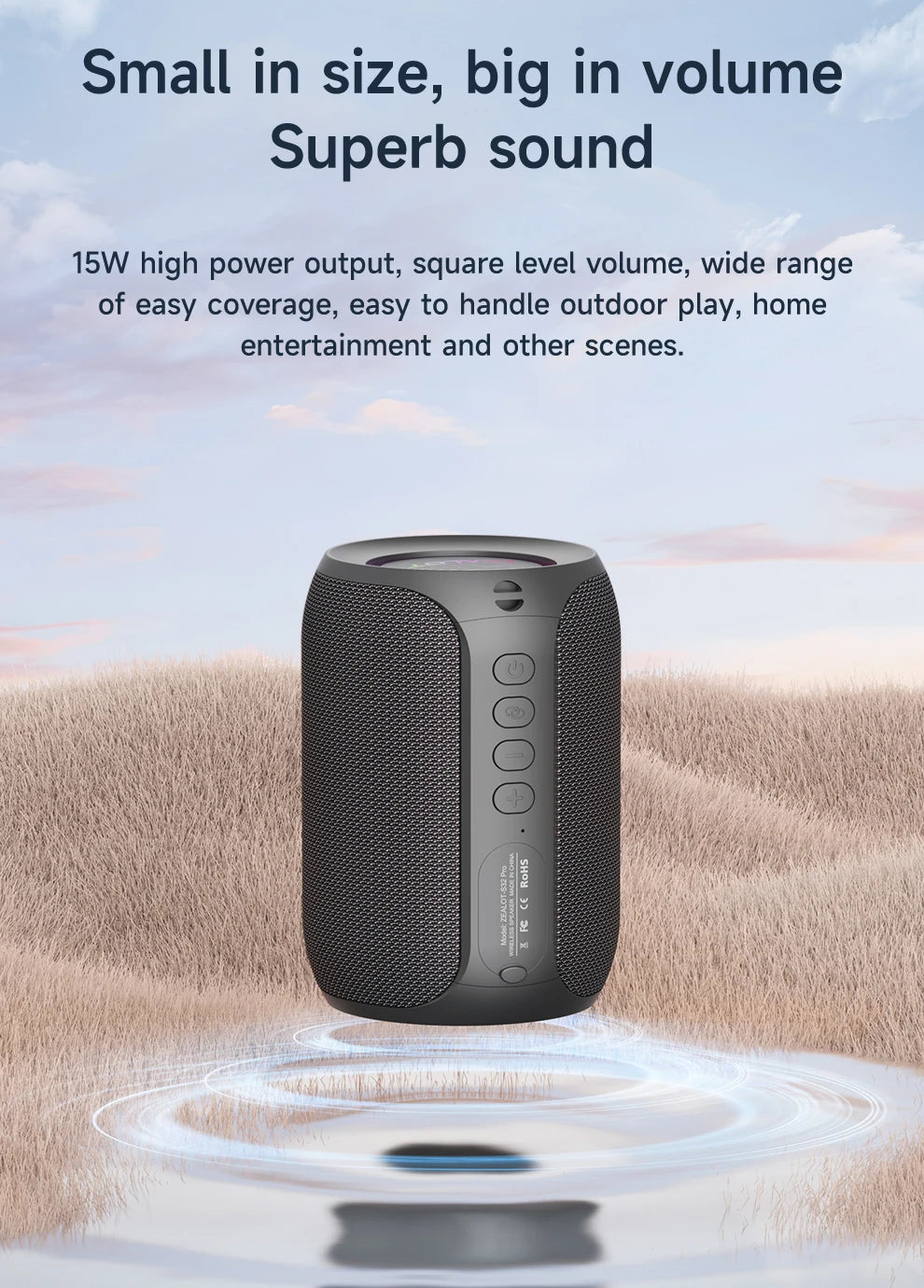 ZEALOT-S32PRO Tragbarer Bluetooth 5.2 Lautsprecher Outdoor Wasserdichter Kabelloser TWS Mini-Säulenlautsprecher Outdoor TF-Karten Boombox