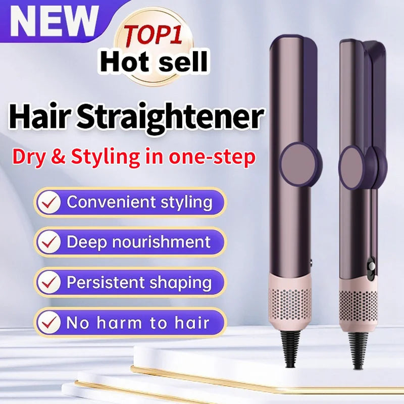 2-in-1 Hair Dryer and Flat Iron Dual Heat Negative Ion Hair Styler for Quick Drying and Straightening Travel Friendly Home Use