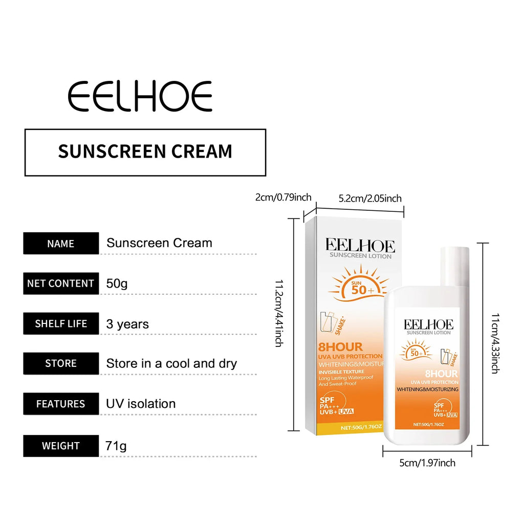 EELHOE Sonnenschutz Gesicht Ölregulierung UV-Isolation Anti-Sonne Feuchtigkeitsspendende Gesichts-Sonnencreme LSF 50 Gesichtsreparatur Hautpflege Sonnenbräunungslotion