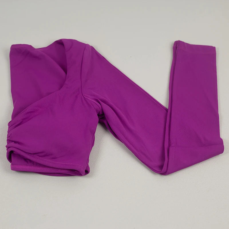Schnell trocknende, atmungsaktive, kurze Yoga-Kleidung für Damen, sexy, „Nude Feeling“ Fitness-Oberteile, schmal geschnittene Trainings-Laufkleidung