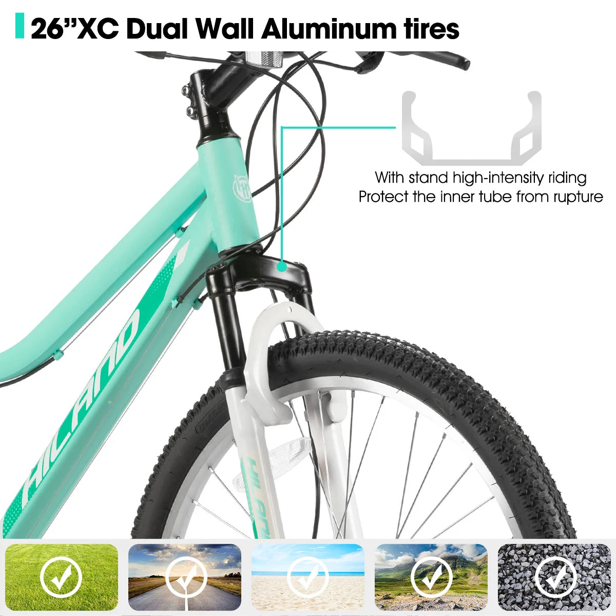 Hiland 26 Zoll Damen Mountainbike, 18-Gang mit Federgabel, doppelten mechanischen Scheibenbremsen, Aluminiumrahmen MTB