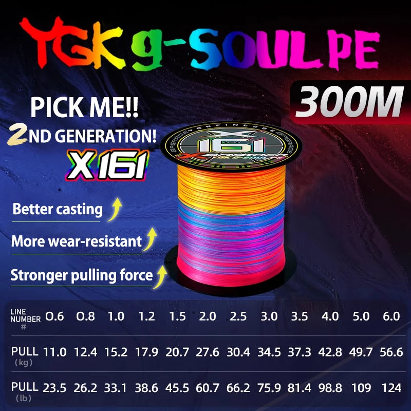 NEU YGK G-Soul PE Angelschnur X16 Geflochten 300/500M für Angelausrüstung Karpfen Multifilament Stark Geflecht Verkabelt PE