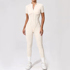 Damen-Trainingsanzug Fitness-Workout Sportkleidung Outfit Reißverschluss-Jumpsuit Yoga Fitness Overall Set Offene Rücken Bodysuits Anzug für Damen