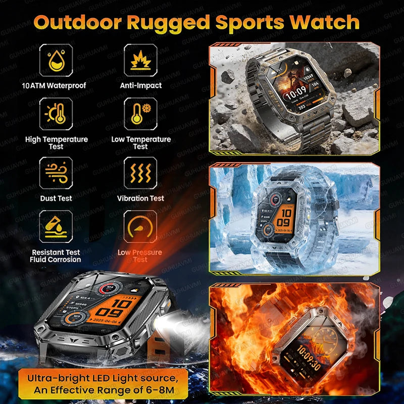 2026 TANK Neue 1400mAh Militär GPS Smartwatch Herren 2.01" AMOLED-Bildschirm 10ATM Wasserdichte Uhr SOS Anruf Taschenlampe Smartwatch iOS