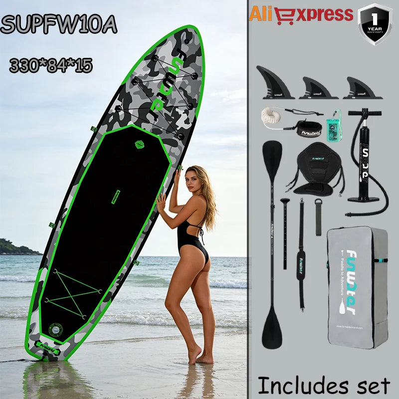 Funwater SUPFW10A ultraleichtes aufblasbares Paddle Board 330*84*15 Paddle Board Größe, PVC-Material, Erwachsenen-Wassersport, Yoga, Angeln, Reisen, Meeressurfen rutschfestes Paddle Board