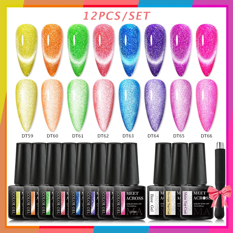 10/12PCS/SET Katze Magnetisches Gel Nagellack Set 9D Reflektierendes Glitzer Gel Halbpermanentes UV Gel Soak Off Funkelndes Nagelkunst Kits