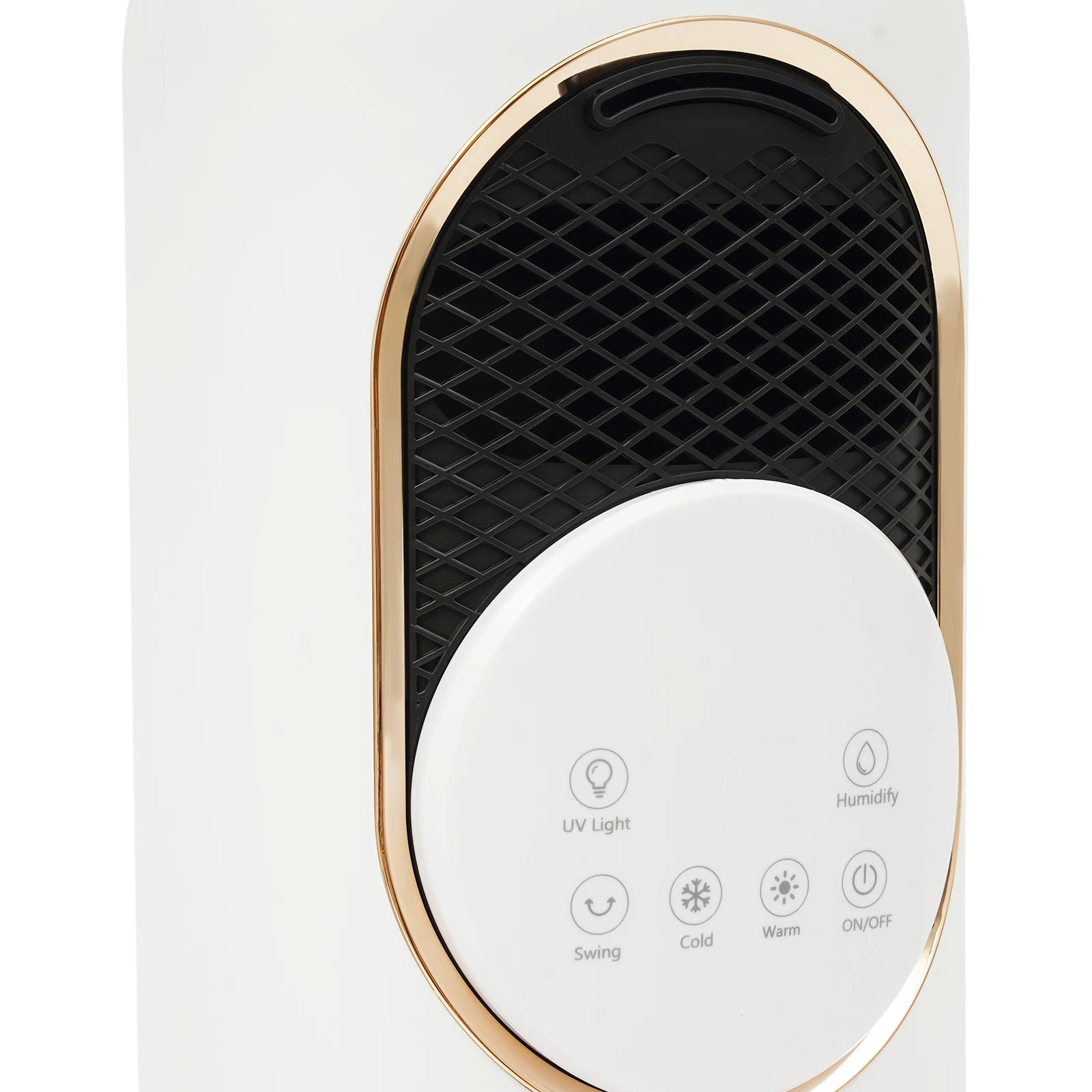 Weißer moderner freistehender ABS-Klimaventilator mit Fernbedienung, Touchscreen, EU-Stecker, warmer und kühler Wind, Zeitschaltfunktion, Luftbefeuchter