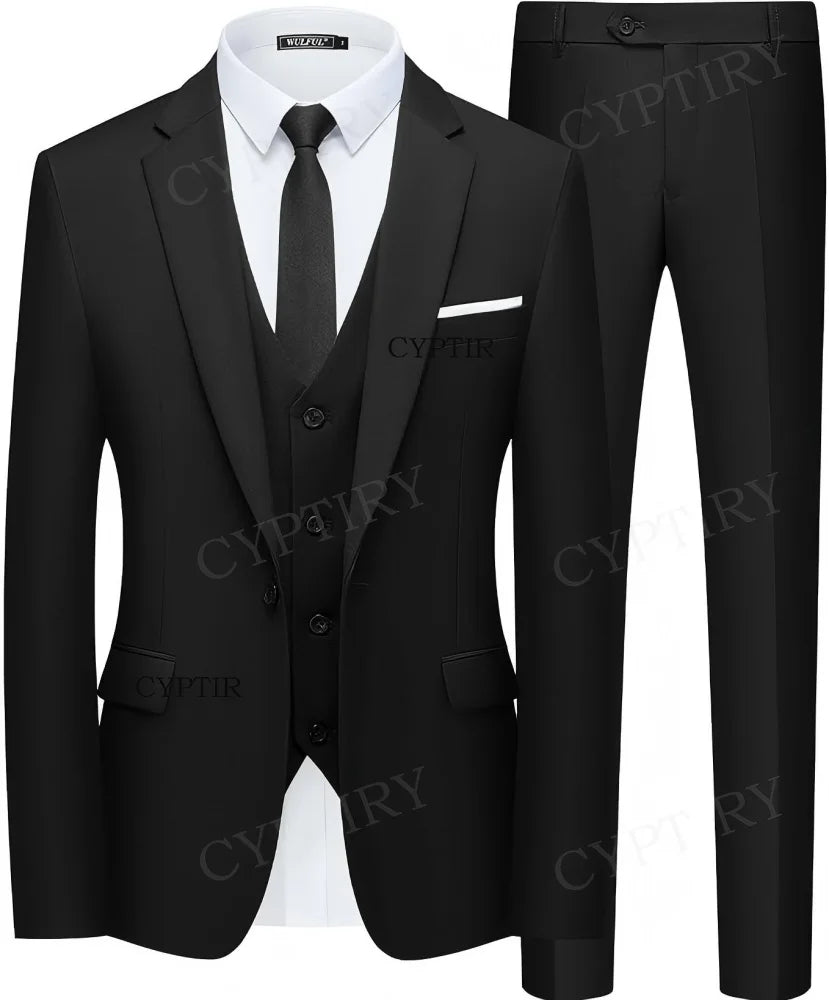 Eleganter Herrenanzug 3-teilig Mode Revers Einreihig Bräutigam Hochzeit Slim Fit Freizeitversion Business Anzug für Herren Hauptbild