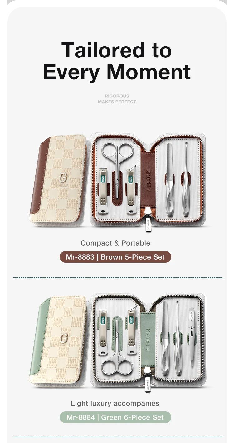 MR.GREEN Premium Maniküre-Set: Profi-Edelstahlwerkzeuge mit klaren Linien & reisefertigem Design, tragbare Tasche