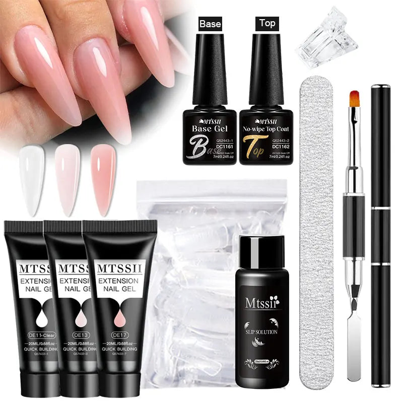 24-teiliges Set 20ml Poly Nail Extension Gel Kit Mini-UV-Lampe Versiegelung mit Basislack Überlack Professionelles Poly-UV-Nagelgel-Kit Starter-Kit