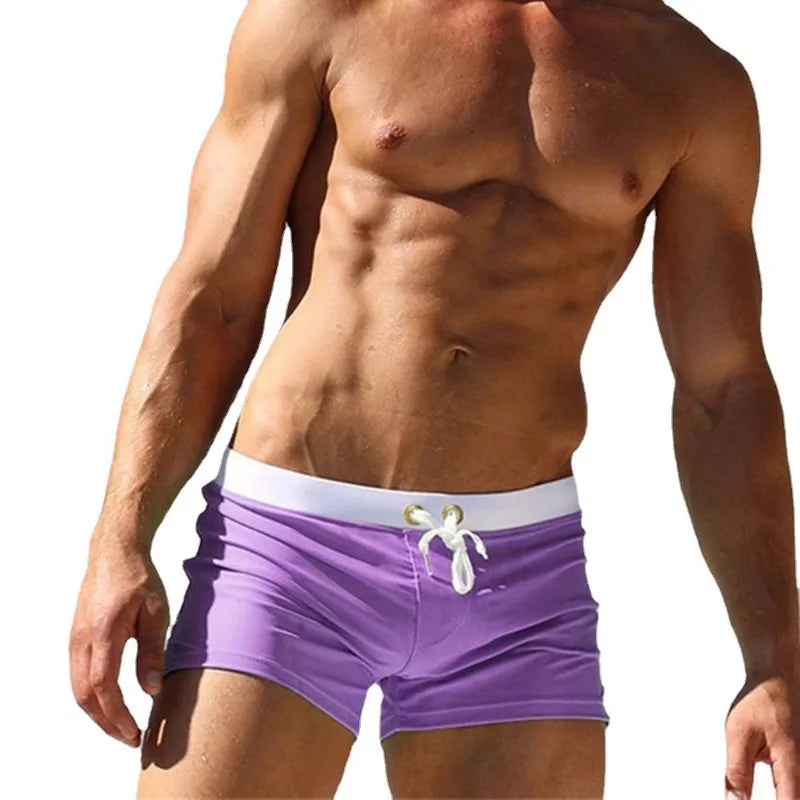 2025 Einfarbige Low-Rise Herren-Badeshorts | Reißverschluss & Kordelzug & Reißverschlusstasche hinten für sicheres und dezentes Tragen