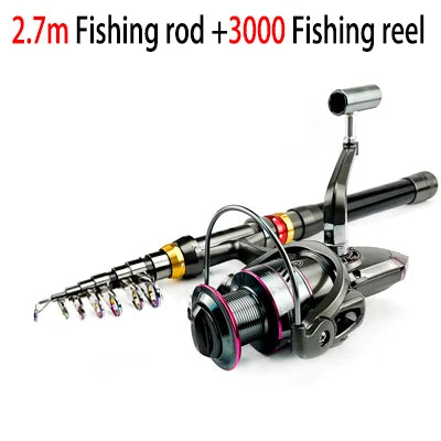 1.8-3.6m Kohlefaser Angelrute und Rollen-Set, superharte Teleskop-Angelrute, Spinnrollen-Set, max. Widerstand 3-8kg Pesca