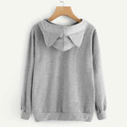 Long Sleeve Hoodies Sweatshirt For Women Cute Cat Print and Ear Kangaroo Pocket Drawstring Hooded Jogger Pullover Tops