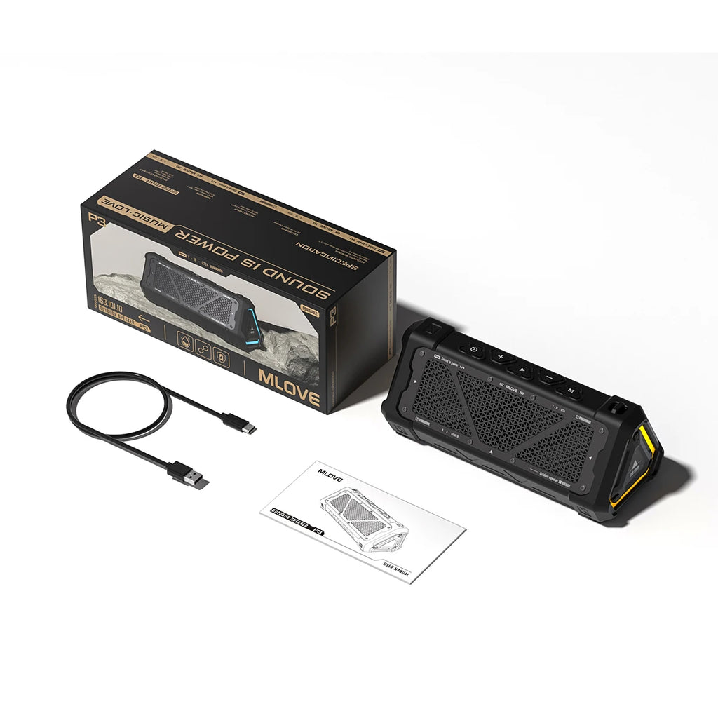 MLOVE P3 Outdoor-Bluetooth-Lautsprecher, 40W Ausgangsleistung Bluetooth 5.3 Lautsprecher, Stereo Sound IPX7 Wasserdicht, Micro SD-Karte, RGB-Licht