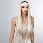ALAN EATON Lange blonde synthetische Stirnbandperücke Ombre Blond glattes Haar Perücken natürlich aussehend Hitzebeständige Faser für den täglichen Gebrauch