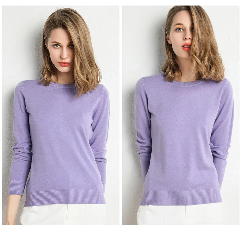 Damen Slim O-Neck Pullover Kaschmir-Wollmischung Pullover Herbst Und Winter Langarm Strick Unterhemd Große Größe 2024