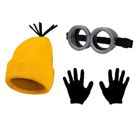 Verkleidungskostüm Lustiges Halloween Kostüm Zubehör für Erwachsene, Schutzbrille/Gelbe Mütze/Handschuhe für Herren Damen Cosplay Party Set