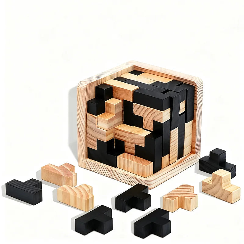 Kreatives 3D-Würfelpuzzle Luban Ineinandergreifendes Kreatives Pädagogisches Holzspielzeug Gehirn-IQ-Geist Frühlerngeschenke Für Kinder