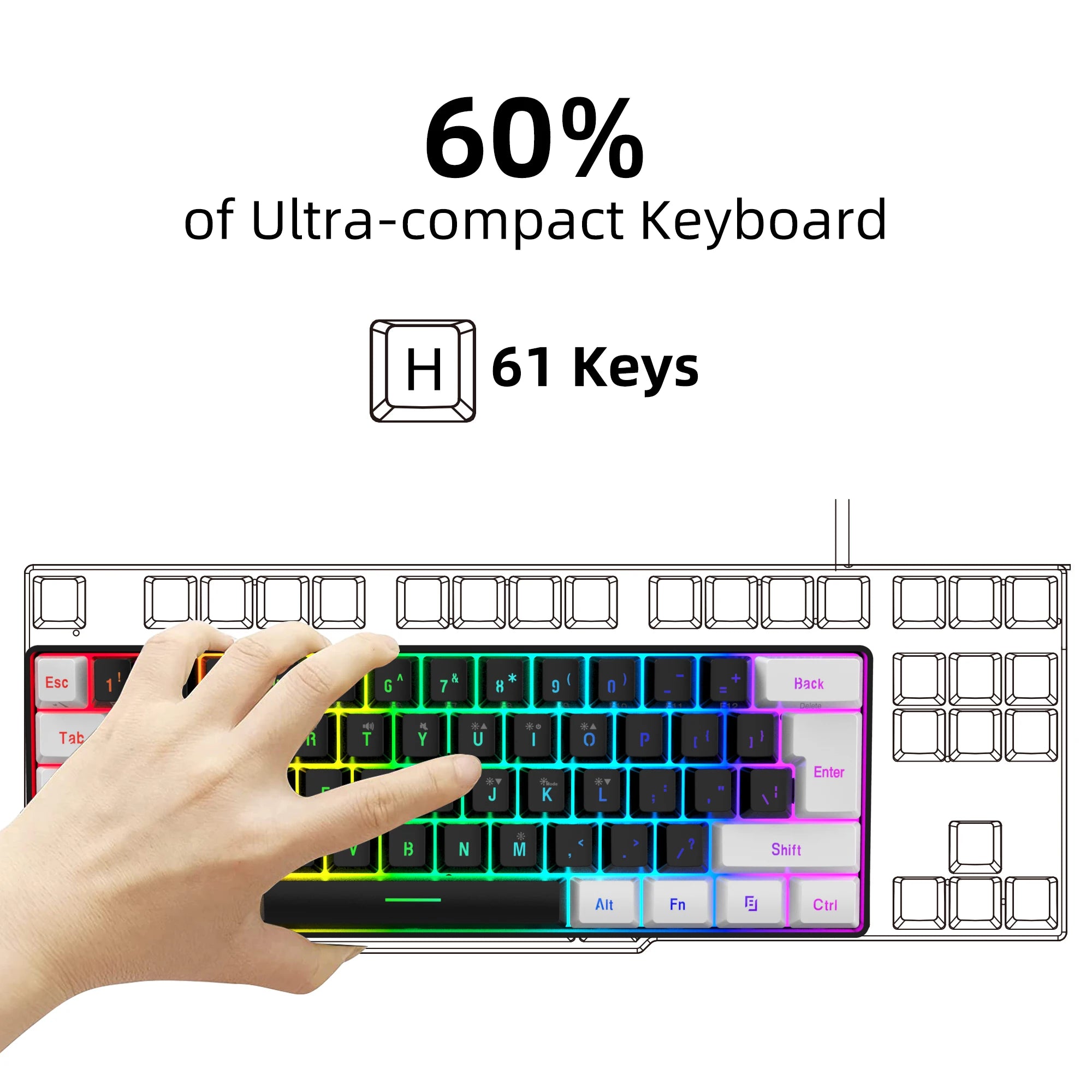 Neues kabelgebundenes 61-Tasten-Tastatur-Set in Weiß-Schwarz, RGB-Gaming-Maus, Büropaket, Tastatur-Maus-Kombinationen mit Hintergrundbeleuchtung für PUBG-Gamer