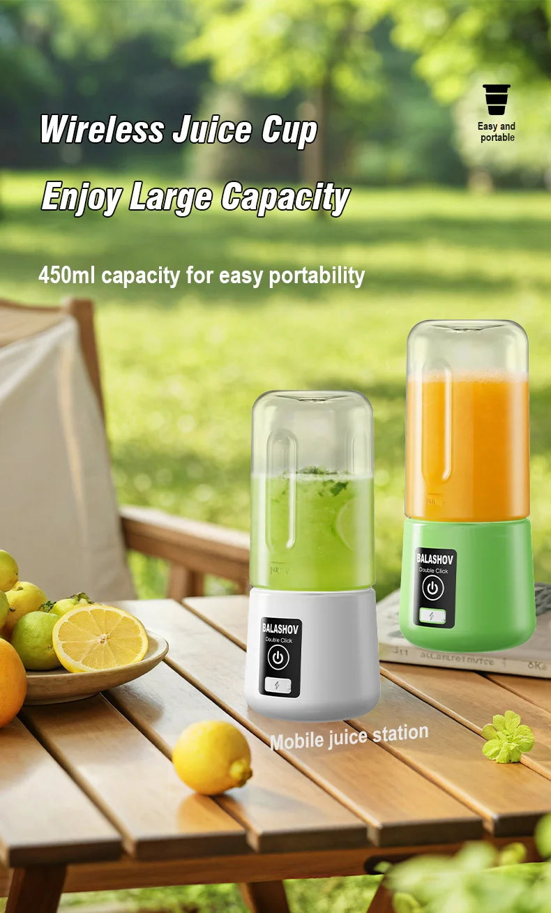 Tragbarer Entsafter Mixer 450ml USB Wiederaufladbarer Zitronen-Orangen-Frucht-Entsafter Becher Elektrische Saftmaschine Reiseentsafter