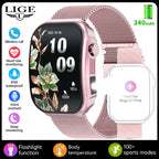 LIGE Neue 2,2-Zoll 3D Gebogenes Display Smartwatch Mit LED-Licht Thermometer Gesundheitsmonitor Smartwatch BT Anruf Sport Fitness Uhr