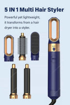 5-in-1-Haartrockner- und Heißluftkammbürste mit Lockenstab und Haarglätter zum schnellen Trocknen, Locken, Glätten und Stylen