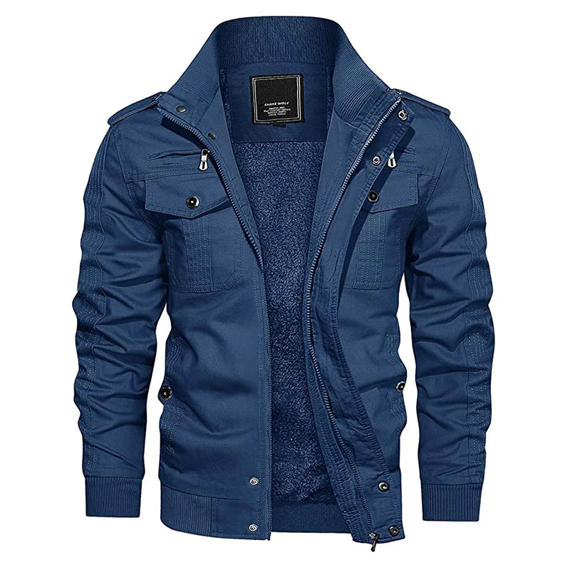 MAGCOMSEN Herren Fleecejacken Windbreaker Mäntel Herbst Winter Thermo Bomberjacken Multi-Taschen Stehkragen Motorradjacke