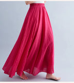 Neue 2020 Damen Leinen Baumwolle Lange Röcke Elastische Taille Plissierte Maxi Röcke Strand Boho Vintage Sommer Röcke Faldas Saia
