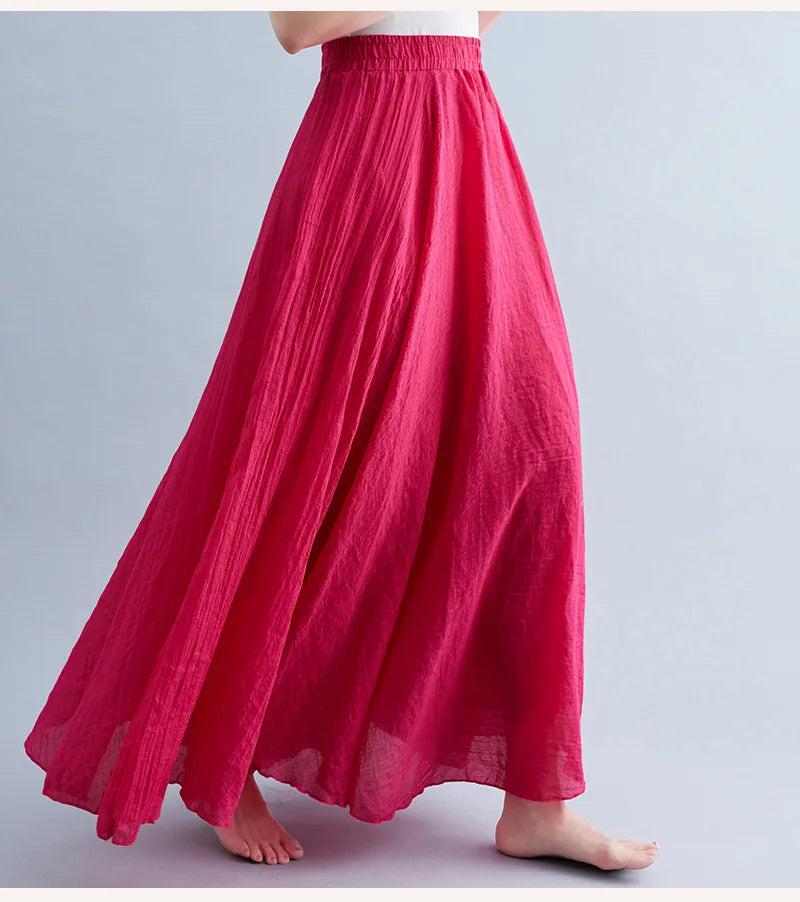 Neue 2020 Damen Leinen Baumwolle Lange Röcke Elastische Taille Plissierte Maxi Röcke Strand Boho Vintage Sommer Röcke Faldas Saia