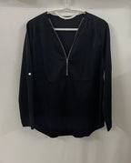 2024 Qualität Heißer Verkauf Plus Size Tiefer V-Ausschnitt Damenbluse Chiffon Coole lockere Hemd Mode Freizeit Damen Tops Sexy Reißverschluss Pullover