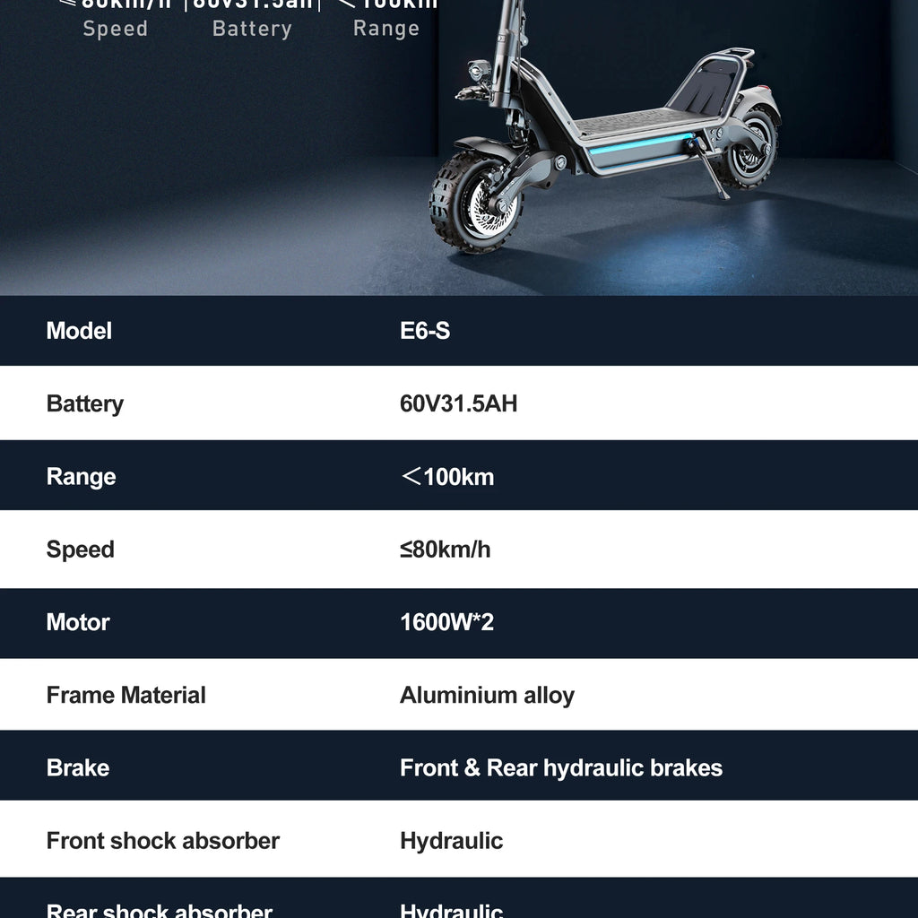 JOYOR E6-S Erwachsenen-Elektroroller 3200W Motor 60V31.5AH Akku Offroad-EScooter NFC-Entsperrung Hydraulische Bremse Klappbarer E-Scooter
