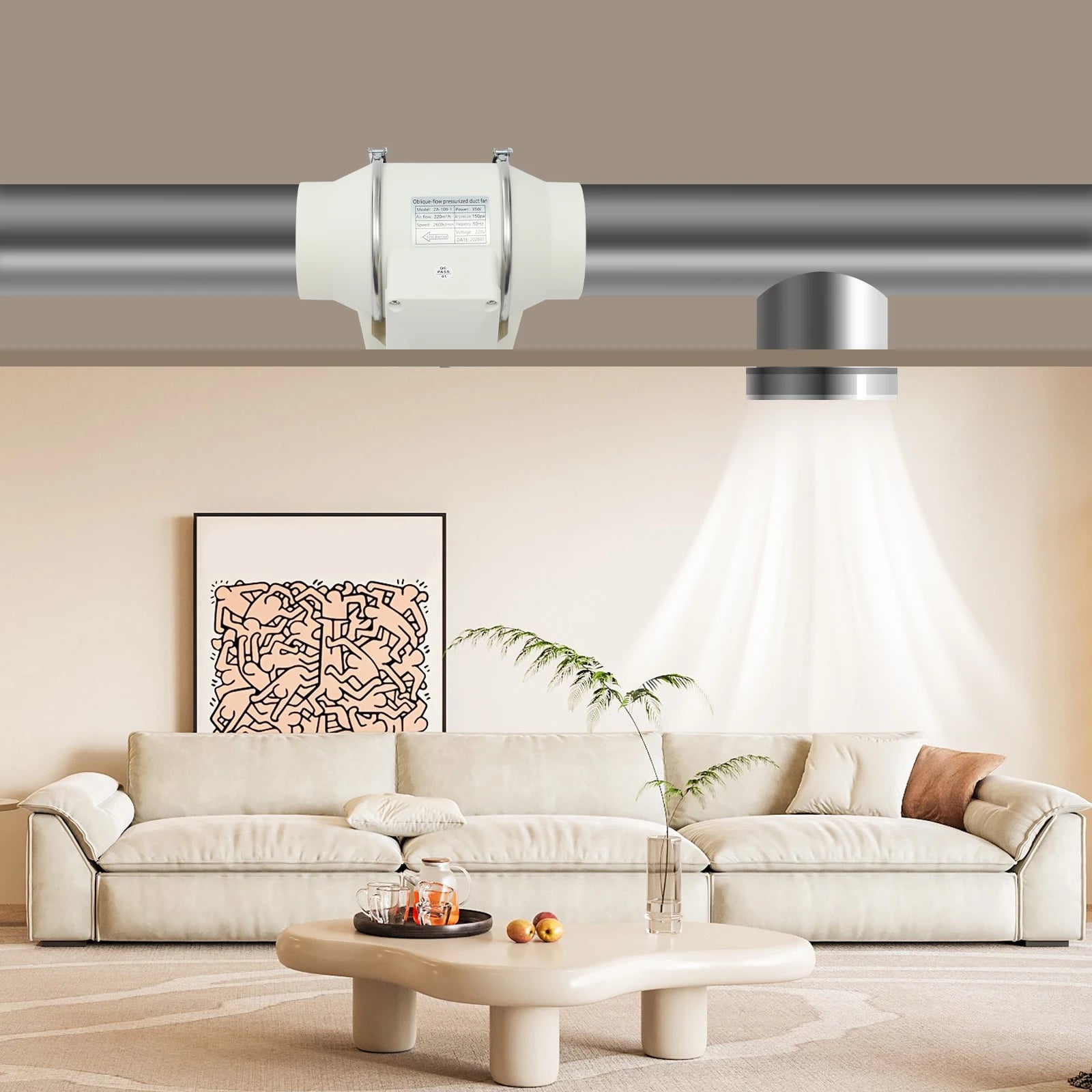 220V Abluftventilator, leiser Inline-Lüfter Abluftventilator für Küche/Bad/Nasszelle, 2600 U/min Zweitbild