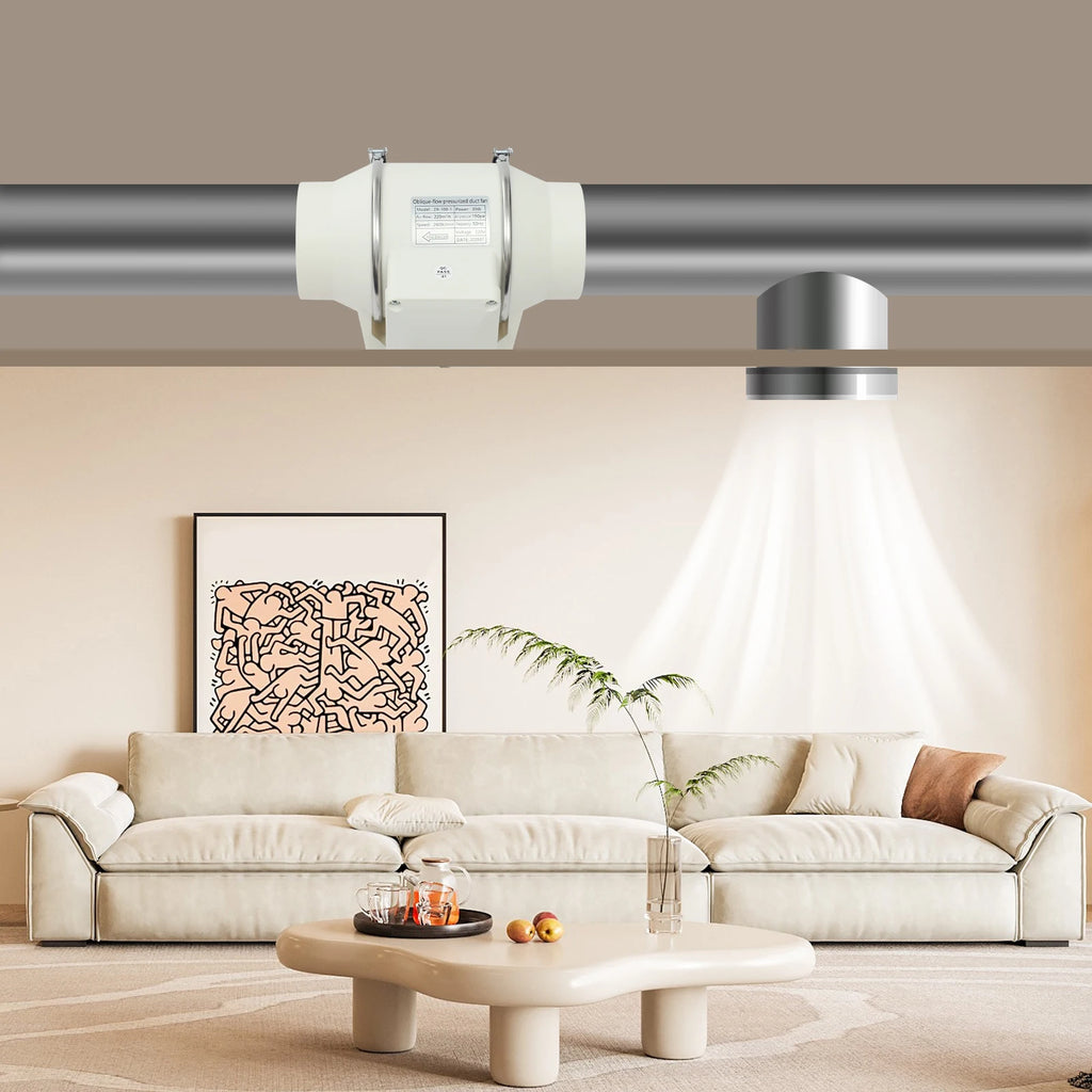 220V Abluftventilator, leiser Inline-Lüfter Abluftventilator für Küche/Bad/Nasszelle, 2600 U/min