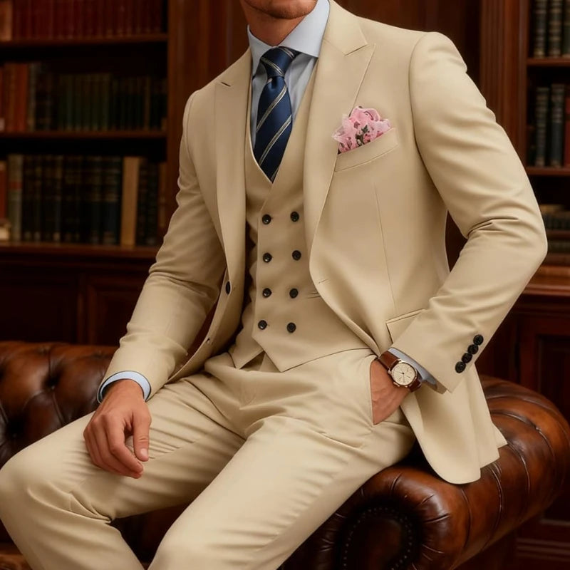 Herren 3-teiliger Slim Fit Anzug für Herren Zweireiher Hochzeits- Abschlussballanzug Formeller Business-Dinner-Smoking