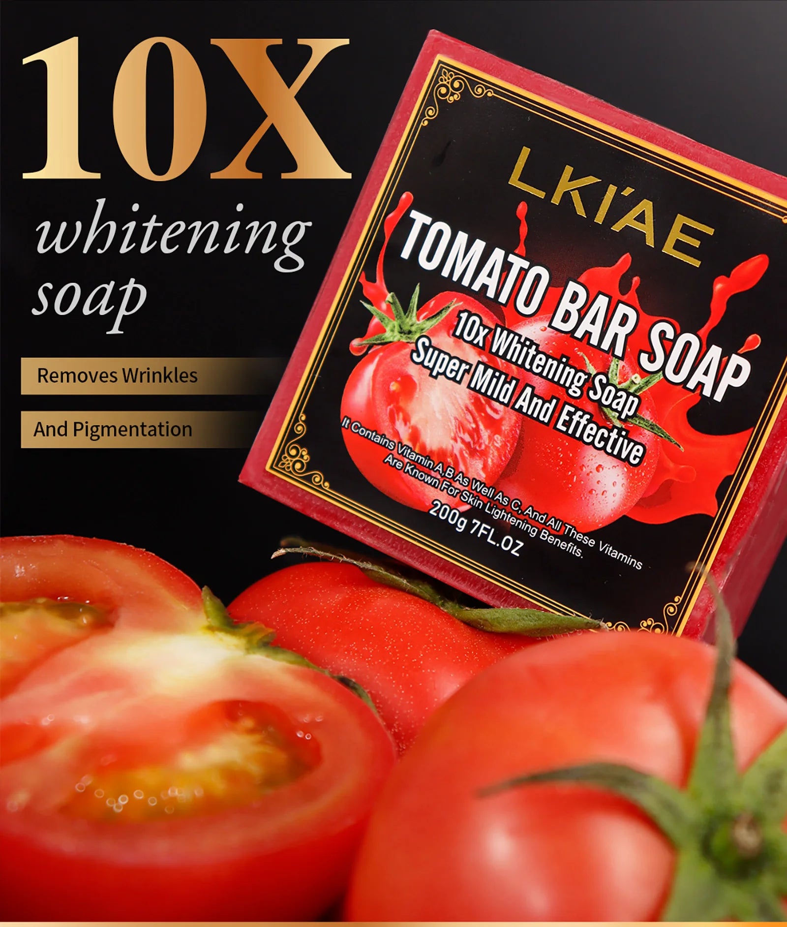 AILKE Bio-Tomaten-Seifenstück, hellt die Haut auf, reinigt tiefenwirksam, peelt, entfernt dunkle Flecken, spendet Feuchtigkeit, für Gesicht und Körper, 200 g