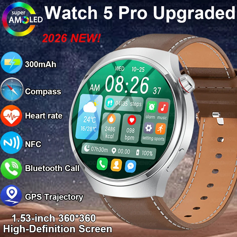 2026 Neue Watch 5 Pro Upgrade GPS NFC Herren Smartwatch 360*360 AMOLED HD Bluetooth Anruf Wasserdichte Smart Watch für Android iOS