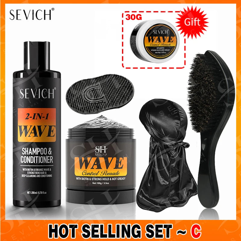Deep Wave Control Pomade 360 Biotin Sport Starker Halt Wellen Haargel mit Bürste Wellenhaaröl Shampoo Spülung Stylingpflege